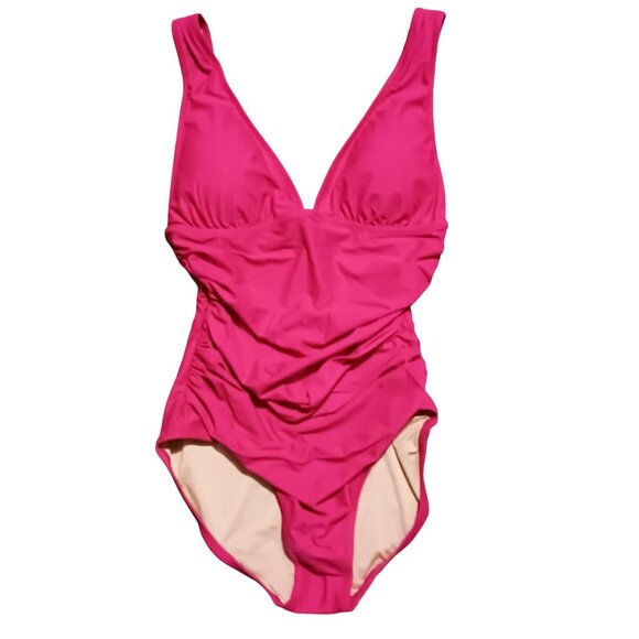 NEW J. Crew‎ Ruched V-neck One-Piece Swimsuit in Radiant Fuchsia/Bright Pink 10 - Picture 5 of 15